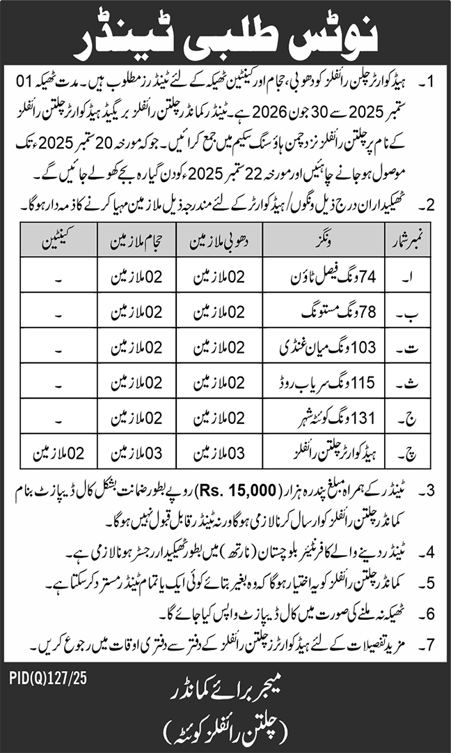 Pakistan Army Tender Notice